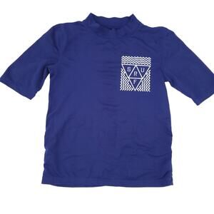 Cat & Jack Swim Rashguard Size 6/7 Unisex Short Sleeve Swim Top Navy SURF Logo